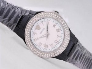 Replica Versace Watch Black Authentic Ceramic Diamond Bezel Diamond Bezel with White Dial-Roman Mark Replica Versace Watch Black Authentic Ceramic Diamond Bezel Diamond Bezel with White Dial-Roman Mark