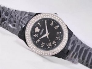 Replica Versace Watch Black Authentic Ceramic Diamond Bezel Diamond Bezel with Black Dial-Roman Mark Replica Versace Watch Black Authentic Ceramic Diamond Bezel Diamond Bezel with Black Dial-Roman Mark