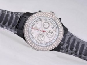 Replica Versace Watch Working Chronograph Black Ceramic Coated Diamond Bezel with White Dial Replica Versace Watch Working Chronograph Black Ceramic Coated Diamond Bezel with White Dial
