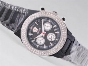 Replica Versace Watch Working Chronograph Black Ceramic Coated Diamond Bezel with Black Dial Replica Versace Watch Working Chronograph Black Ceramic Coated Diamond Bezel with Black Dial