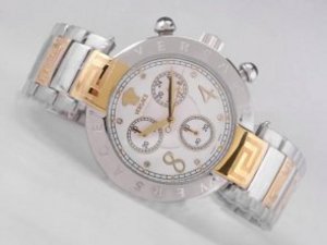 Replica Versace Watch Working Chronograph Two Tone with White Dial Replica Versace Watch Working Chronograph Two Tone with White Dial